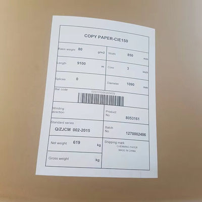 Encomenda personalizada 70/75/80gsm Copia de papel Jumbo Roll 850mm Tamanho do rolo com 103±1 brilho